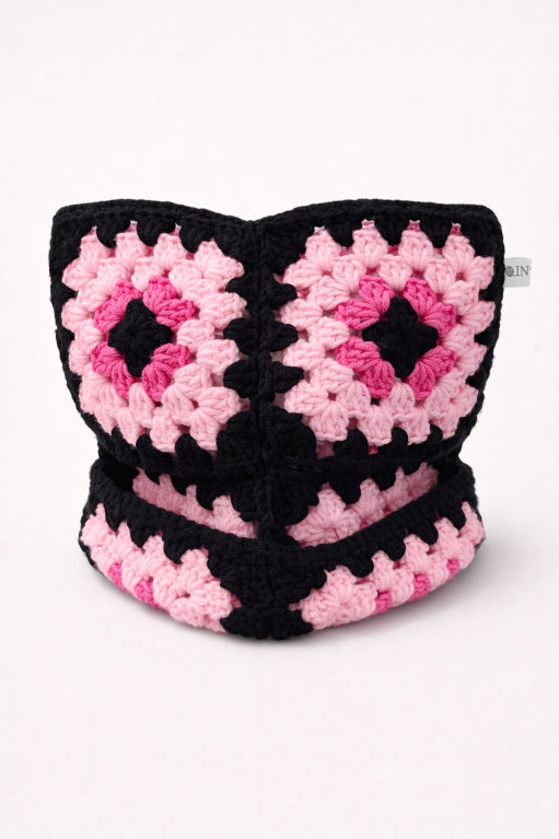 Pink and Black Crochet Cat Hat