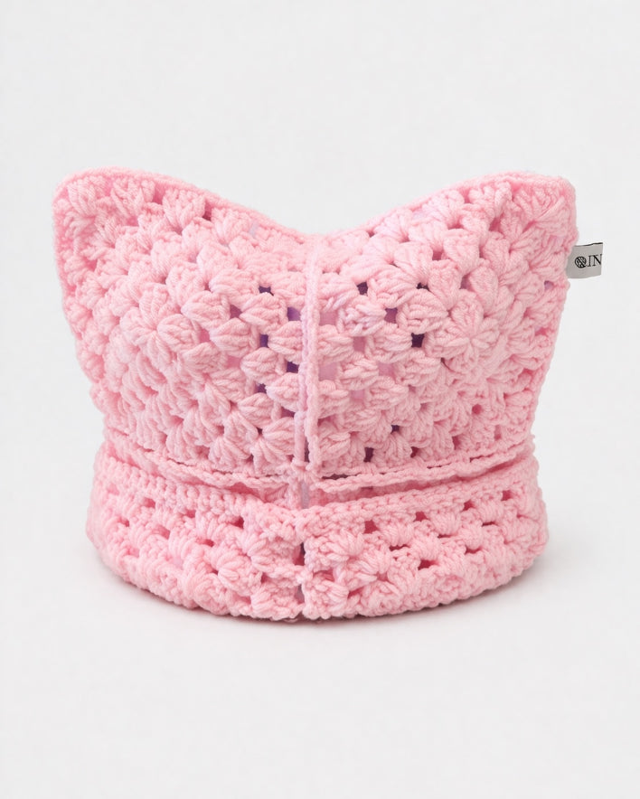 Pink Crochet Cat Hat
